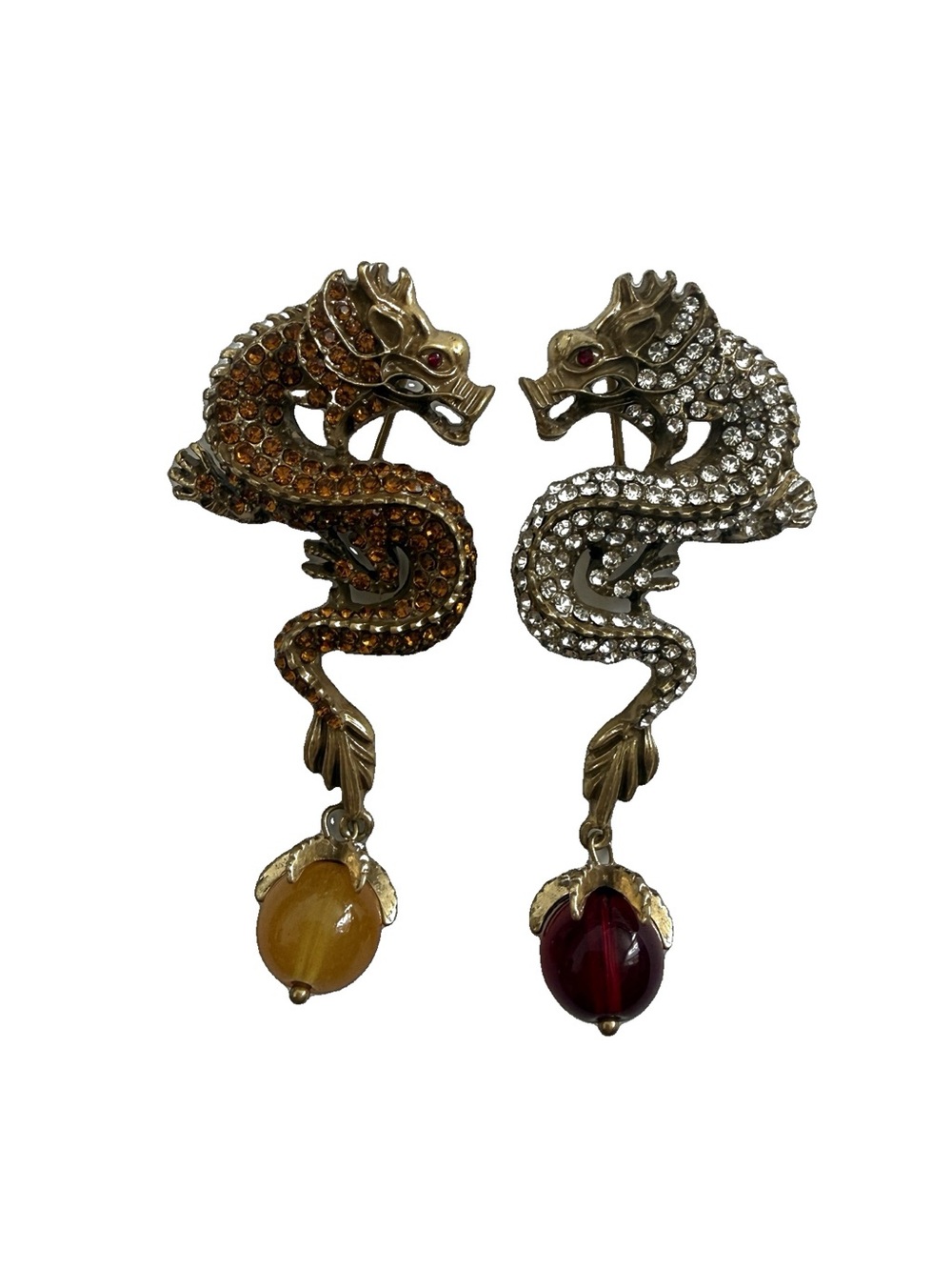 New Amimi Gold Dragon Earrings | Crystal AB Pair S925 Post E119